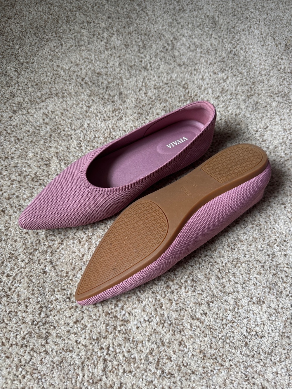 VIVAIA Mauve Knit Pointed Toe Ballet Flats - Picture 3 of 4